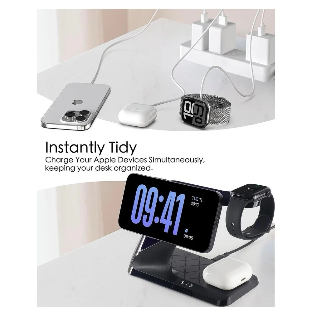 Waitiee Wireless Charger 3 in 1 15w Fast Charging Station for Apple iWatch Se/6